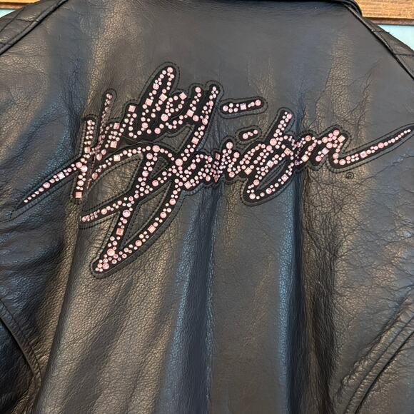 Harley Davidson Pink Label Swarovski Crystal Leather Biker Jacket Womens M - Picture 16 of 17